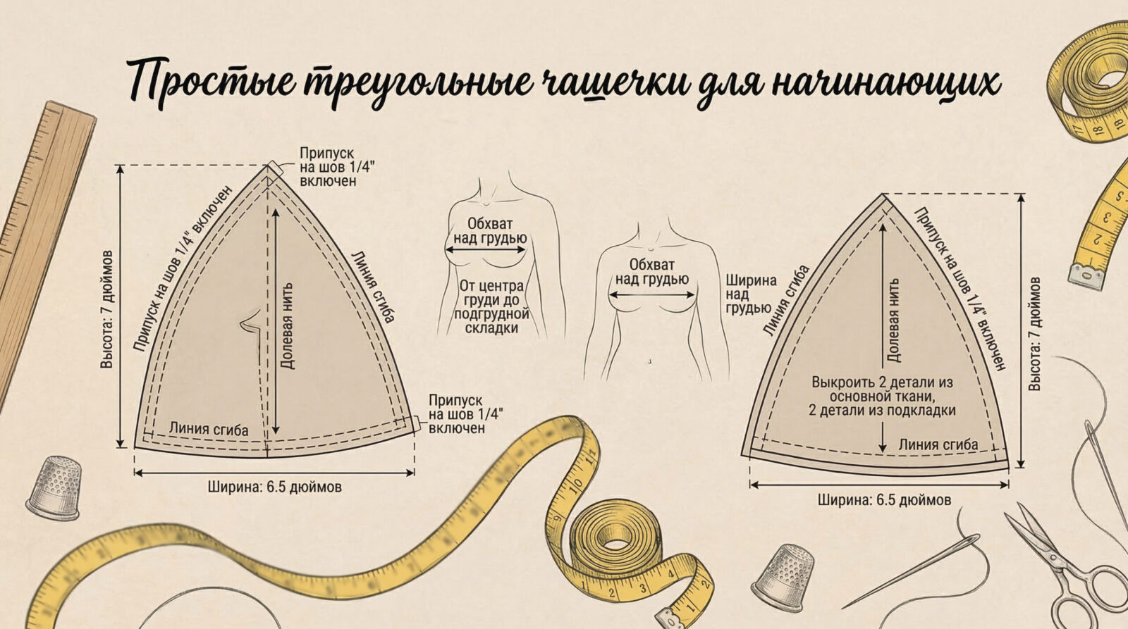 Выкройка чашек бралетта